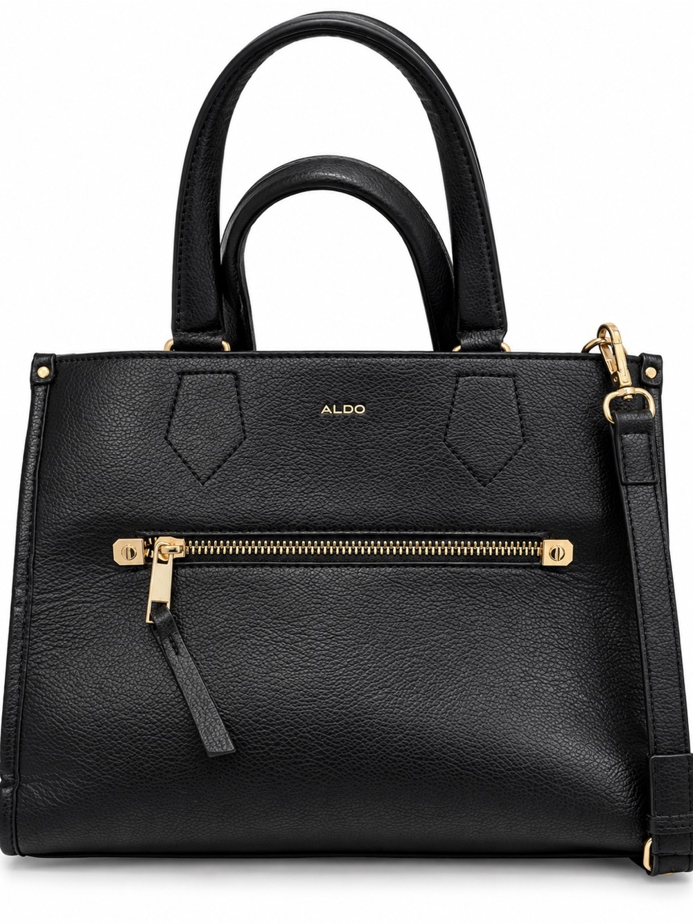 ALDO Black Leather Satchel Tote Crossbody Bag Gold Hardware Women’s Handbag